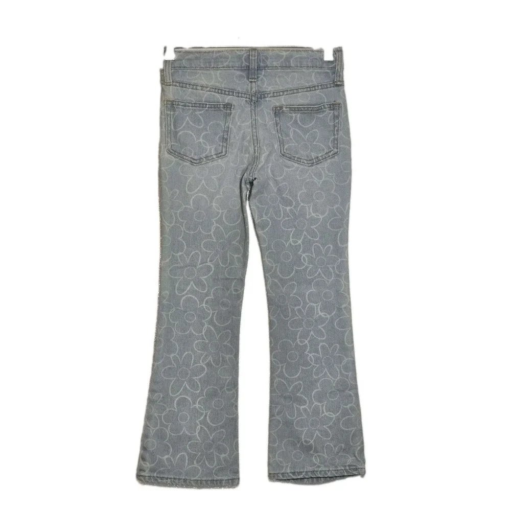 Old Navy Girls Size 8 High Rise Flare Jeans Blue Floral Adjustable Waist